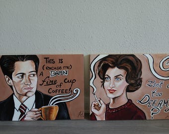 Set of Two Original paintings --- Special Agent Dale Cooper & Audrey Horne Twin Peaks Portrait Fine Art Cult Fan Art  Damn Fine Coffee