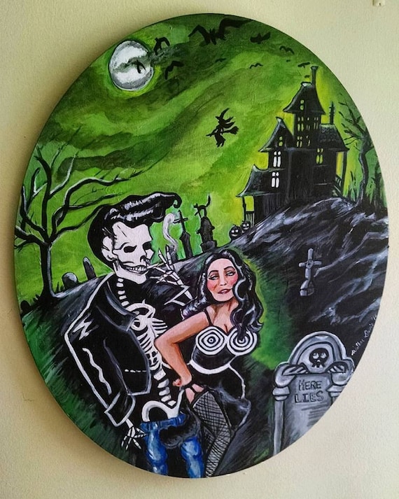 Bad to the Bone Skeleton 1950s Rockabilly Bettie Page the Cramps Halloween  Spooky Haunted House Original Painting - No Stretcher Bars - Etsy