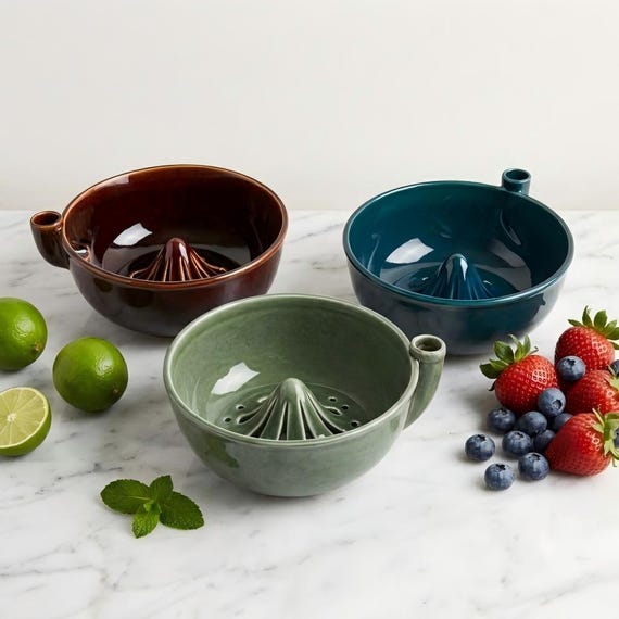 A wheel-thrown ceramic colander that doubles as a berry bowl — genuinely useful, visually tactile, and the kind of thing you'd display on a counter.