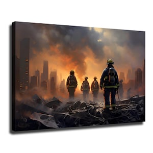 Firefighter Poster Hero Fireman Wall Art City Rescue Painting Canvas Print Brave First Responder Picture Thin Red Line Decor Office Home
