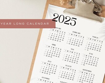 May include: A black and white printable calendar for the year 2025. Each month is displayed in a separate grid with the days of the week labeled as SMTWTFS. The calendar is designed in a minimalist style with a simple font.