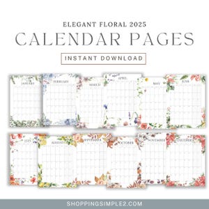 2025 Printable Floral Calendar, Floral Calendar, Printable Calendar, Downloadable Calendar, Yearly Calendar, Office Organization, Teacher