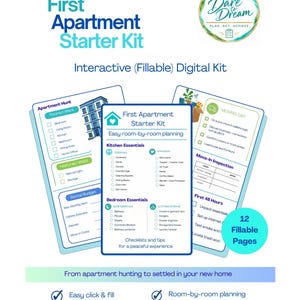 First Apartment Starter Kit, Interactive PDF Checklists, Move In Planning and Room-by-Room Setup Guide