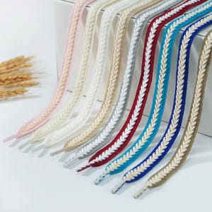 Braided Flat Shoelaces, Contrast Stripe, Vintage Design, Cotton Laces for Sneakers