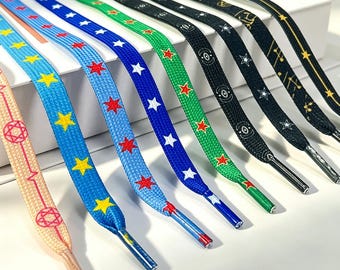 Star Printed Flat Shoelaces, Multicolor Constellation Replacement Laces