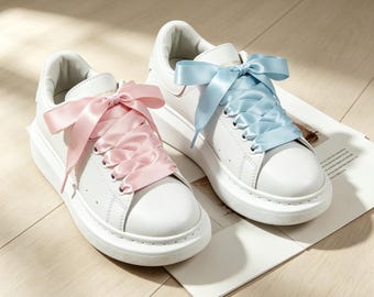 Wide Satin Ribbon Shoelaces, Silky Flat Replacement Laces for Sneakers, Trainers