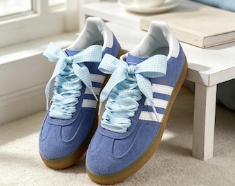 Flat Gingham Shoelaces, Wide Ribbon Replacement Laces, Preppy Sneaker Accessory