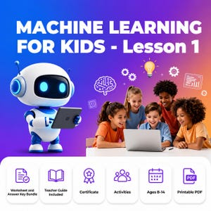 Apprentissage automatique pour les enfants – Leçon 1 | Feuille de travail et activités sur les principes de base de l'IA | STEM imprimable