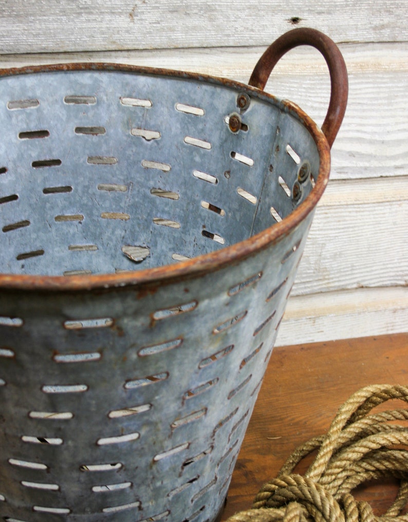 Vintage French Olive Basket Industrial Storage Etsy