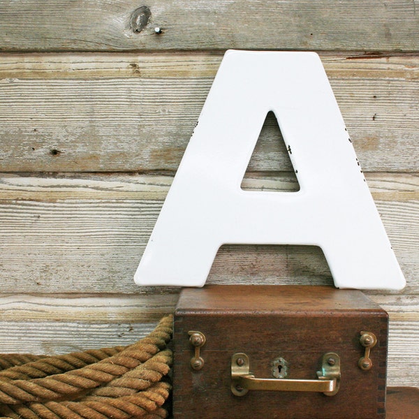 Vintage White Enamel Letter "A" -- Mid-Century Sign Letter