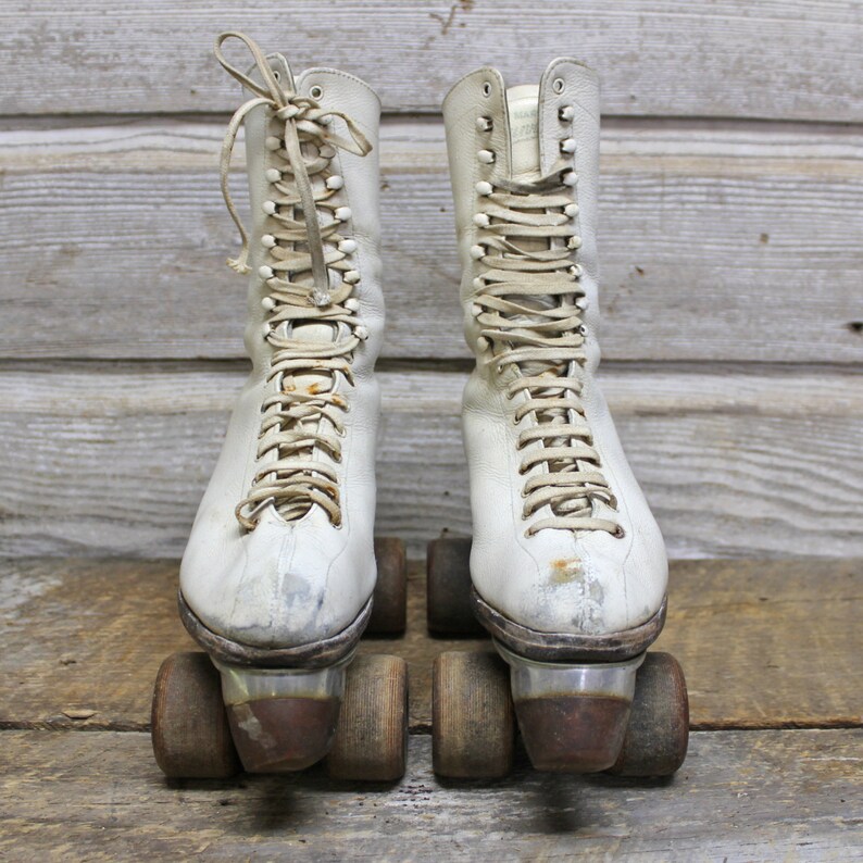 Vintage Mid Century White Leather Roller Skates Pair Etsy