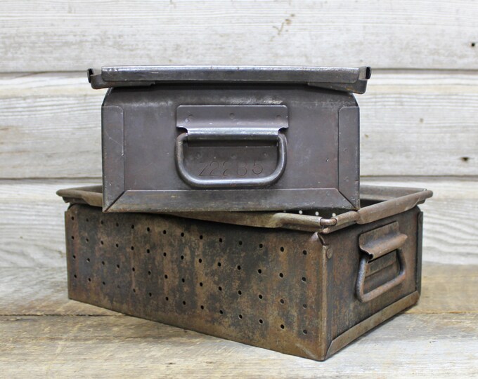 Vintage Industrial Metal Storage Bin Etsy