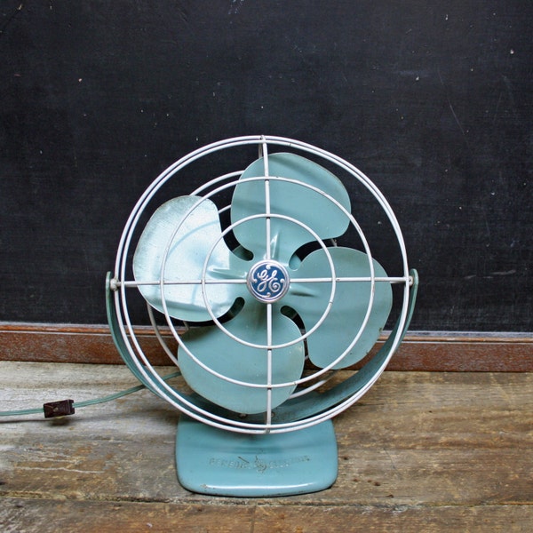 Vintage Industrial Desk Fan--Blue Mid-Century Fan