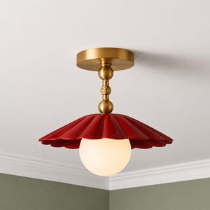 Halverwege de eeuw moderne plafondlamp messing semi-inbouw lamp ijdelheid massief geschulpte lampenkap bedleesarmatuur glazen bol kastanjebruin rood