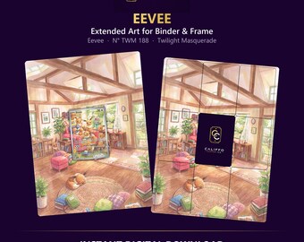 Eevee Extended Art - Pokemon Binder Page & Frame Art - Digital Download - 9 Card Binder Insert - Full Artwork Printable