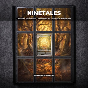Ninetales 199 Extended Art Pokemon Binder Page | Obsidian Flames 9 Pocket Binder & Frame Display | Printable Card Art Gift Home Decor