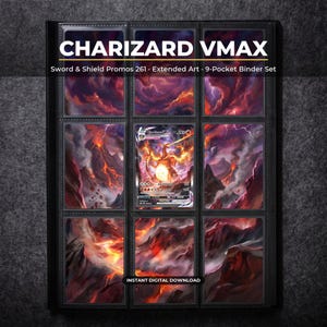 Charizard Vmax 261 Extended Art Pokemon Binder Page | Sword and Shield Promos 9 Pocket Binder & Frame Display | Printable Card Art Poster