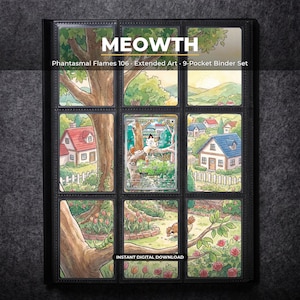 Meowth 106 Extended Art Pokémon-pagina voor in een ringband | Phantasmal Flames ringband met 9 vakken en displayframe | Printbare kaartkunst voor huisdecoratie en wanddecoratie