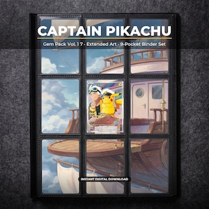 Página de arte extendido de Capitán Pikachu 7 para carpeta de Pokémon | Paquete Gem Vol. 1 Carpeta de 9 bolsillos y marco de exhibición | Regalo de arte de tarjetas imprimibles para decoración del hogar