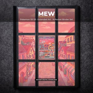 Mew 53 Extended Art Pokemon Binder Page | Pokemon 151 9 Pocket Binder & Frame Display | Printable Card Art Wall Decor Poster