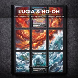 Page de classeur Pokémon illustrée Lugia et Ho-Oh | Classeur à 9 pochettes Silver Tempest avec cadre intégré | Carte à imprimer | Poster à offrir