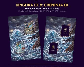 Kingdra & Greninja Promo Extended Art - Pokemon Binder Page and Frame Art - Digital Download - 9 Card Binder Insert - Full Artwork Printable