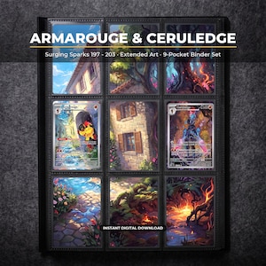 Armarouge and Ceruledge Extended Art Pokemon Binder Page | Surging Sparks 9 Pocket Binder & Frame Display | Printable Card Art Gift Poster