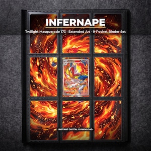 Infernape 173 Extended Art Pokemon Binder Page | Twilight Masquerade 9 Pocket Binder & Frame Display | Printable Card Art Gift Home Decor