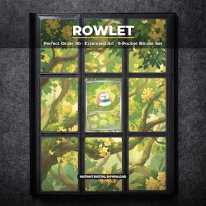 Rowlet 90 Extended Art Pokemon Binder Page | Perfect Order 9 Pocket Binder & Frame Display | Printable Card Art Digital Download Poster