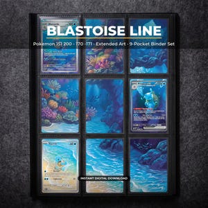 Blastoise-Linie – Erweiterte Illustrationen für Pokémon-Sammelmappe | Pokémon 151 – 9-Taschen-Sammelmappe & Rahmen | Druckbare Kartenillustrationen – Digitaler Download – Poster