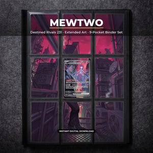 Mewtwo 231 Erweiterte Illustration Pokémon-Sammelmappe | Destined Rivals 9-Taschen-Sammelmappe & Rahmen | Druckbare Kartenillustration als Wanddeko-Poster