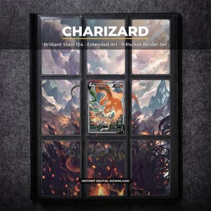 Charizard 154 Extended Art Pokemon Binder Page | Brilliant Stars 9 Pocket Binder & Frame Display | Printable Card Art Poster Gift