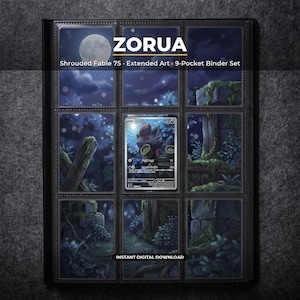 Zorua 75 Extended Art Pokemon Binder Page | Shrouded Fable 9 Pocket Binder & Frame Display | Printable Card Art Poster Gift