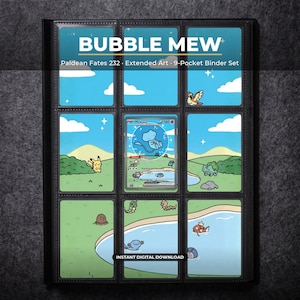 Bubble Mew 232 Extended Art Pokemon Binder Page | Paldean Fates 9 Pocket Binder & Frame Display | Printable Card Art Digital Download Gift