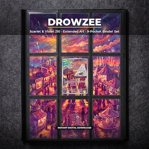 Página para fichário Pokémon com arte expandida do Drowzee 210 | Fichário de 9 bolsos e moldura Scarlet and Violet | Pôster imprimível para decoração de parede com arte de cartas