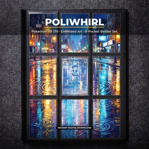Poliwhirl 176 Extended Art Pokemon Binder Page | Pokemon 151 9 Pocket Binder & Frame Display | Printable Card Art Digital Download Poster