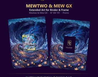 Mewtwo and Mew Starmie Extended Art - Pokemon Binder Page & Frame Art - Digital Download - 9 Card Binder Insert - Full Artwork Printable