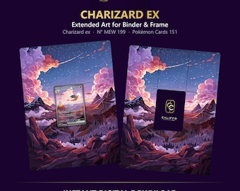 Charizard Extended Art - Pokemon Binder Page & Frame Art - Digital Download - 9 Card Binder Insert - Full Artwork Printable