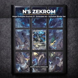 N's Zekrom 31 Extended Art Pokemon Binder Page | Mega Evolution Promos 9 Pocket Binder & Frame Display | Printable Card Art Wall Decor