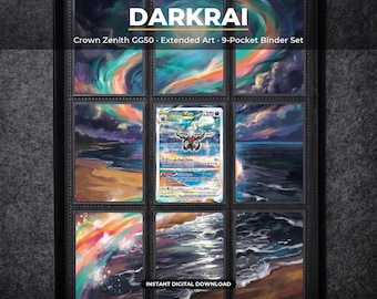 Darkrai GG50 Extended Art Pokemon Binder Page | Crown Zenith 9 Pocket Binder & Frame Display | Printable Card Art Gift Home Decor