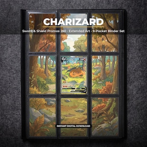 Charizard 260 Extended Art Pokemon Binder Page | Sword and Shield Promos 9 Pocket Binder & Frame Display | Printable Card Art Wall Decor