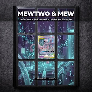 Mewtwo and Mew 71 Extended Art Pokemon Binder Page | Unified Minds 9 Pocket Binder & Frame Display | Printable Card Art Gift Home Decor