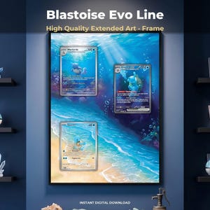 Blastoise Evo Line Extended Art — MEW 200 - MEW 170 - Mew 171 Pokemon 8x10 Frame Display — Printable Card Art Extension