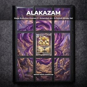 Alakazam 9 Extended Art Pokemon Binder Page | Mega Evolution Promos 9 Pocket Binder & Frame Display | Printable Card Art Gift Home Decor