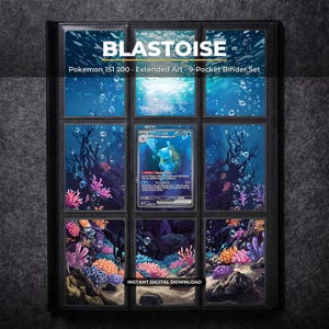 Blastoise 200 Extended Art Pokemon Binder Page | Pokemon 151 9 Pocket Binder & Frame Display | Printable Card Art Wall Decor Poster