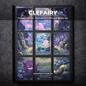 Clefairy 94 Extended Art Pokemon Binder Page | Perfect Order 9 Pocket Binder & Frame Display | Printable Card Art Gift Home Decor