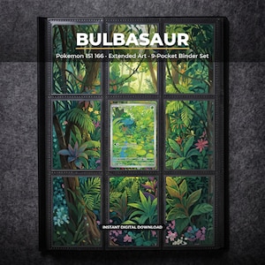 Bulbasaur 166 Uitgebreide kunst Pokémon-pagina voor ringband | Pokémon 151 9-vakken ringband met displayframe | Printbare kaartkunstposter cadeau