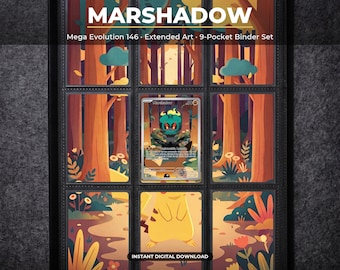 Marshadow 146 Extended Art Pokemon Binder Page | Mega Evolution 9 Pocket Binder & Frame Display | Printable Card Art Gift Home Decor