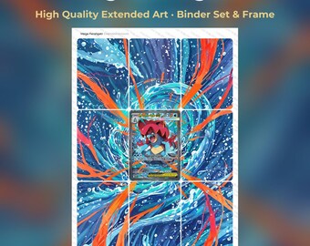 Mega Feraligatr Extended Art - ASC 274 Pokemon Binder Page & Frame Art - Digital Download - 9 Card Binder Insert - Full Artwork Printable