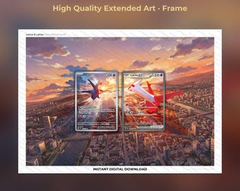 Latios and Latias Extended Art Frame - SSP 203, SSP 239 Evolution Line Display - 8x10 Frame Display - Printable Wall Art